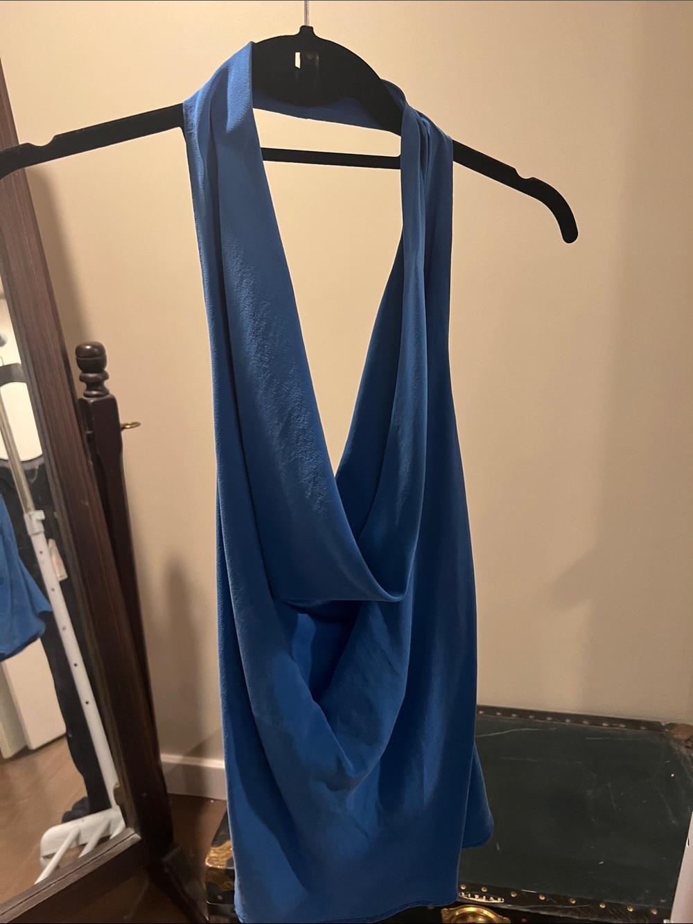 BCBG Maxazria Blue 100% Draped Halter Cowl Neck Top - Women